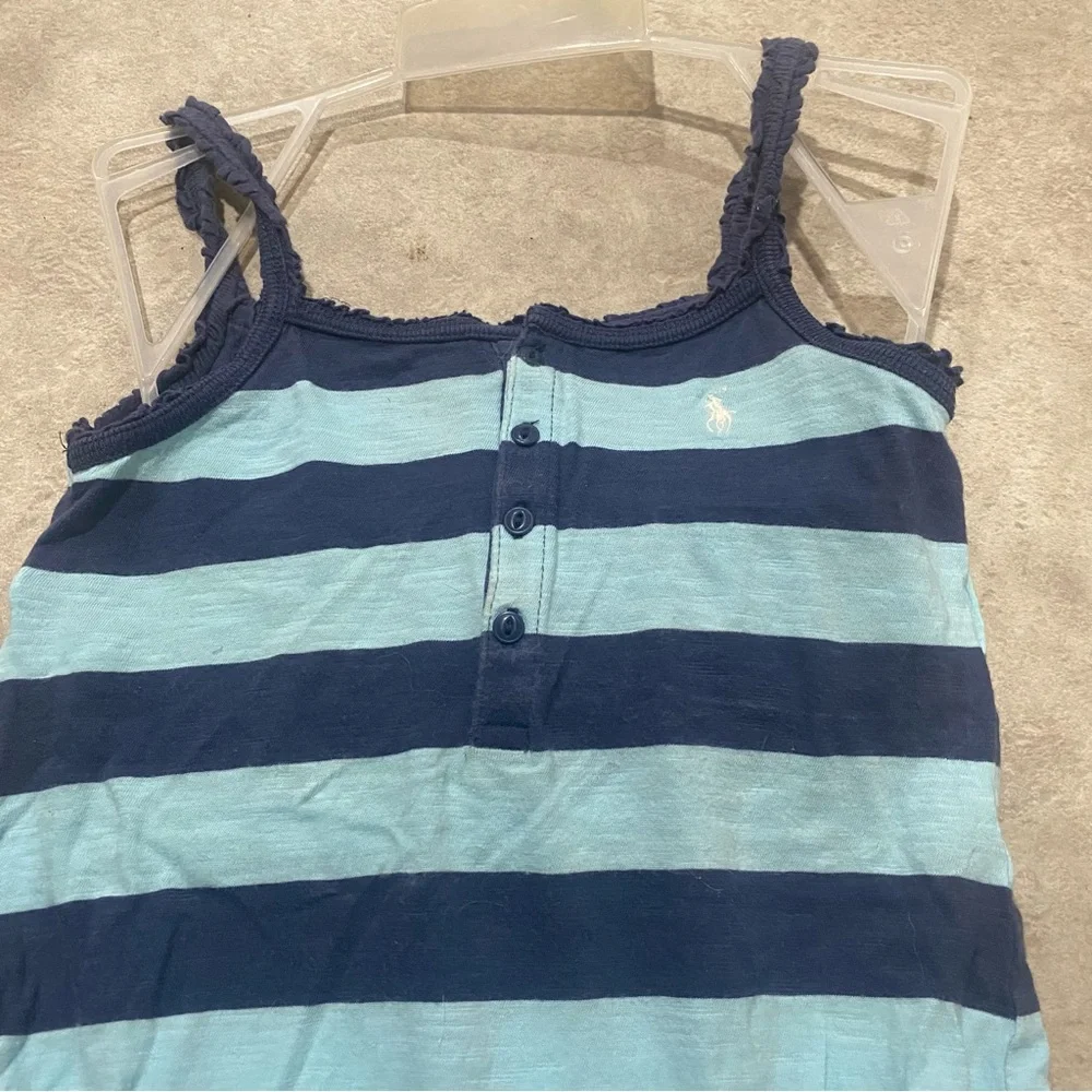 Ralph Lauren Navy and Light Blue Striped Kids Romper Sz 6